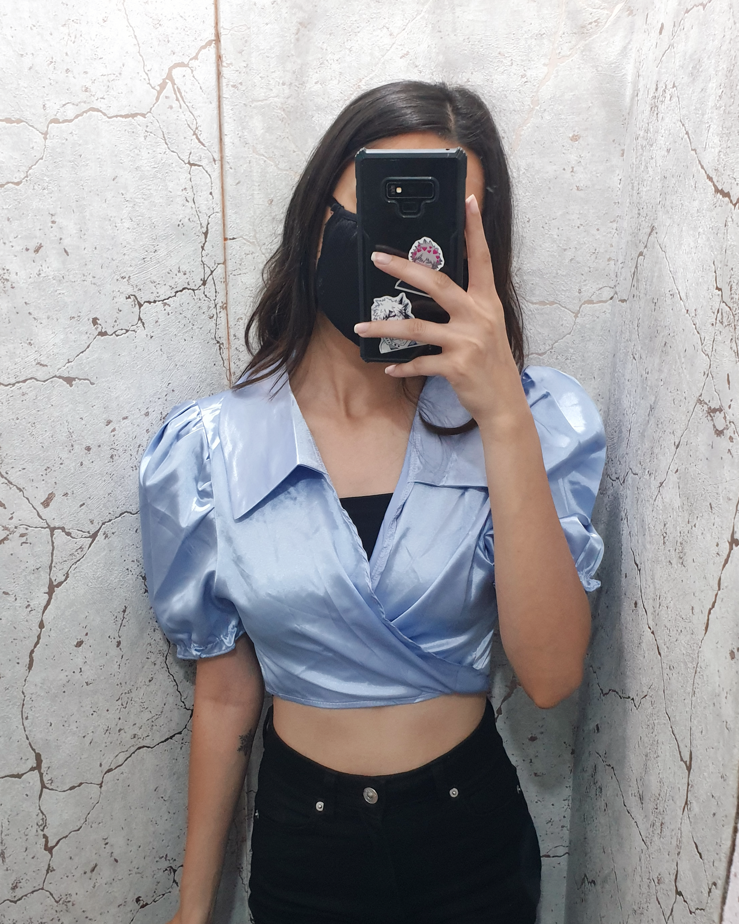 Ice Blue Satin Wrap Around Croptop