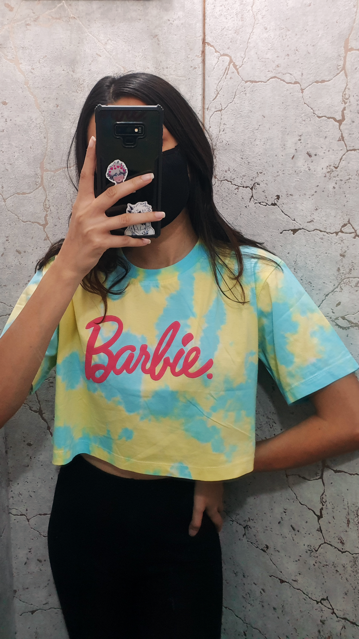 Yellow & Blue Tie-Dye Barbie Oversized Crop Tee