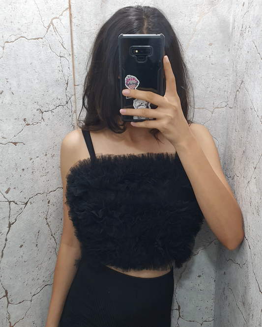 Black Singlet Tulle Croptop