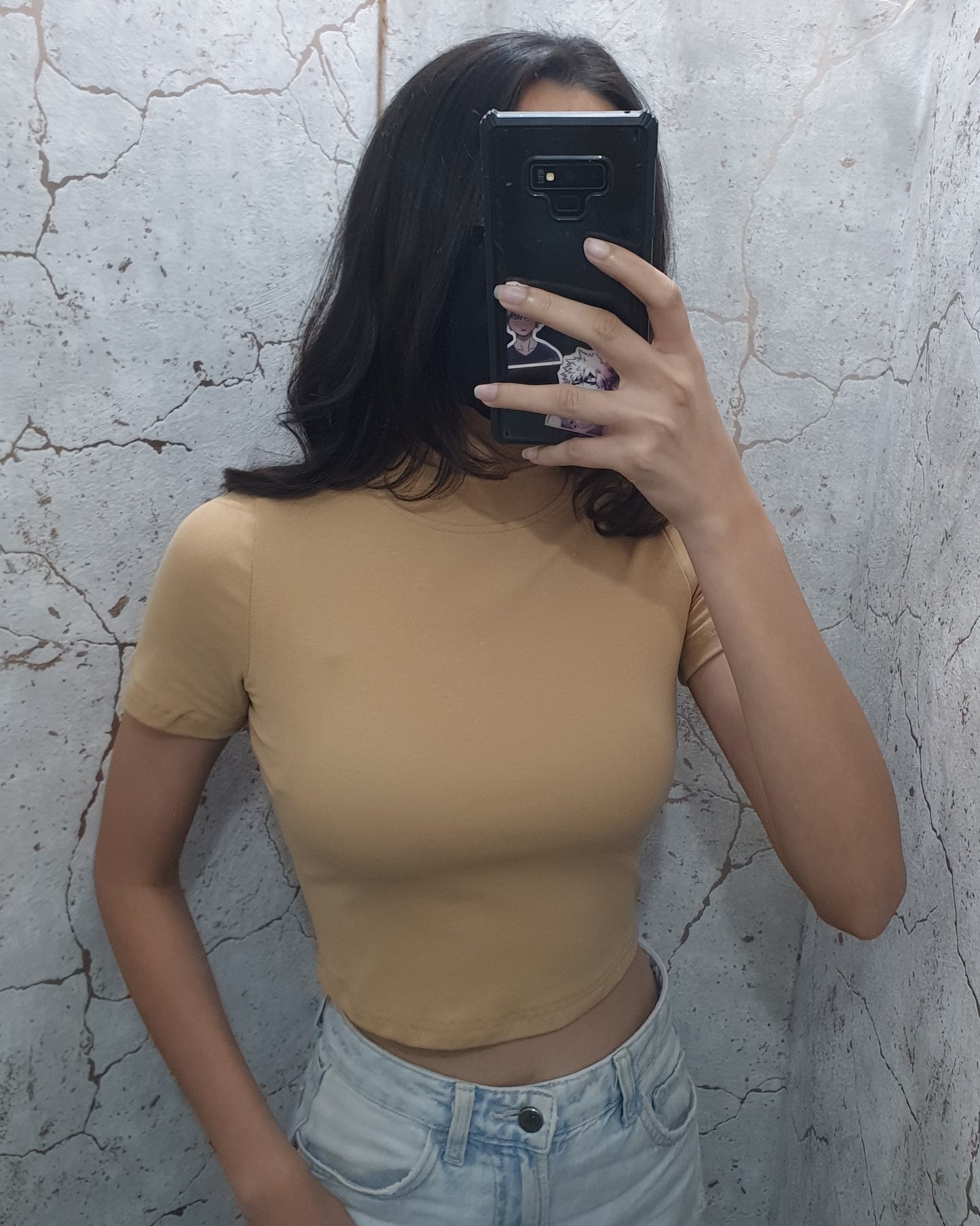 Solid Fitted Mock Neck Crop Tee