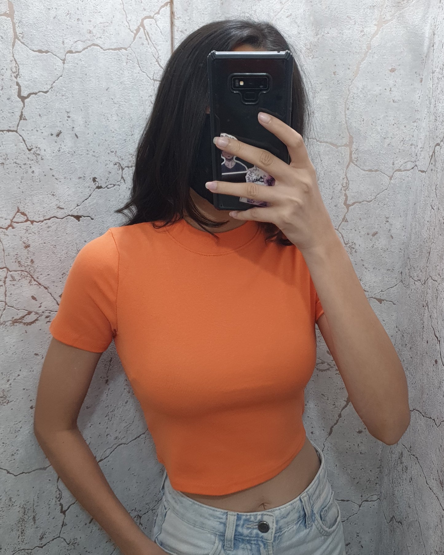 Solid Fitted Mock Neck Crop Tee