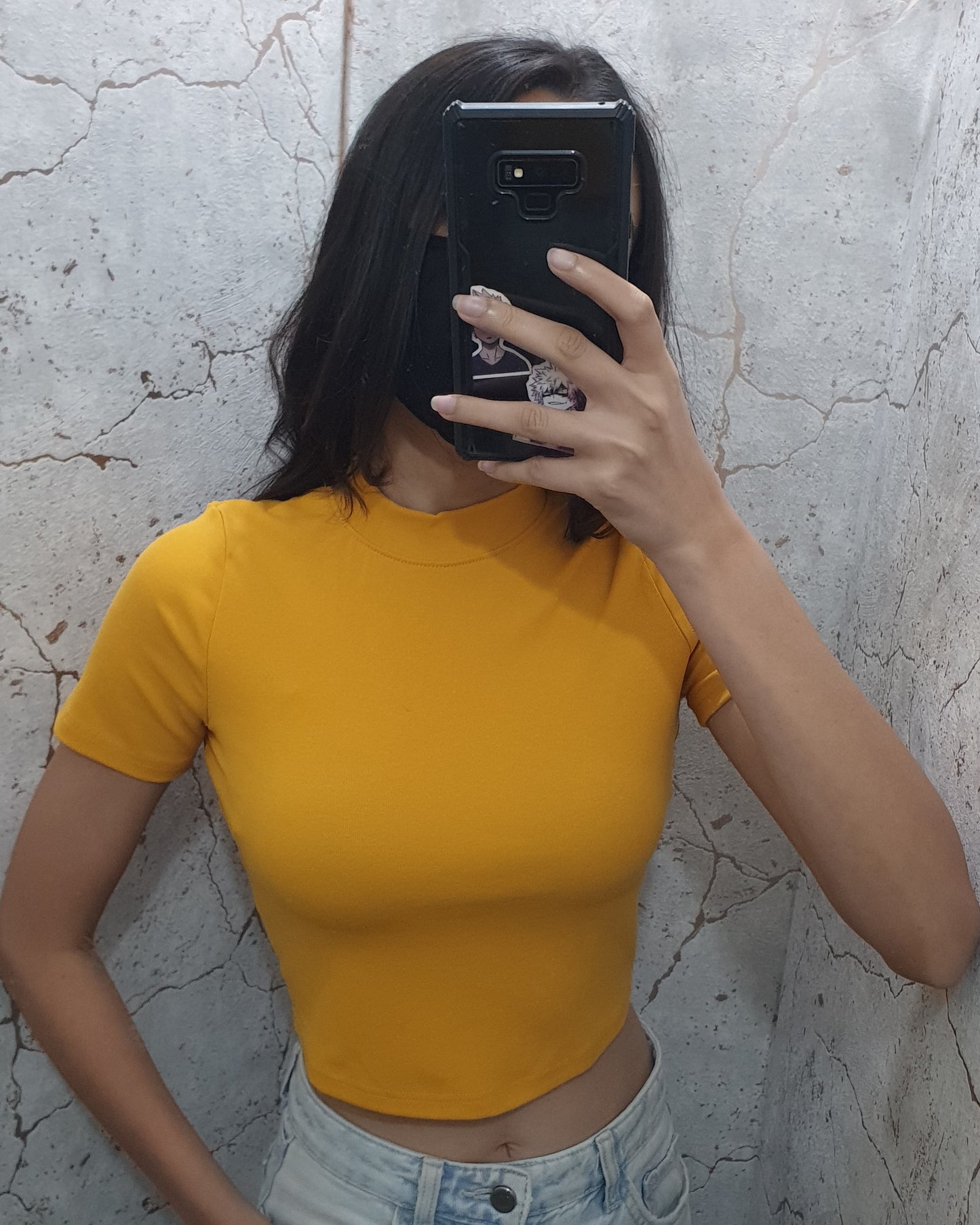 Solid Fitted Mock Neck Crop Tee