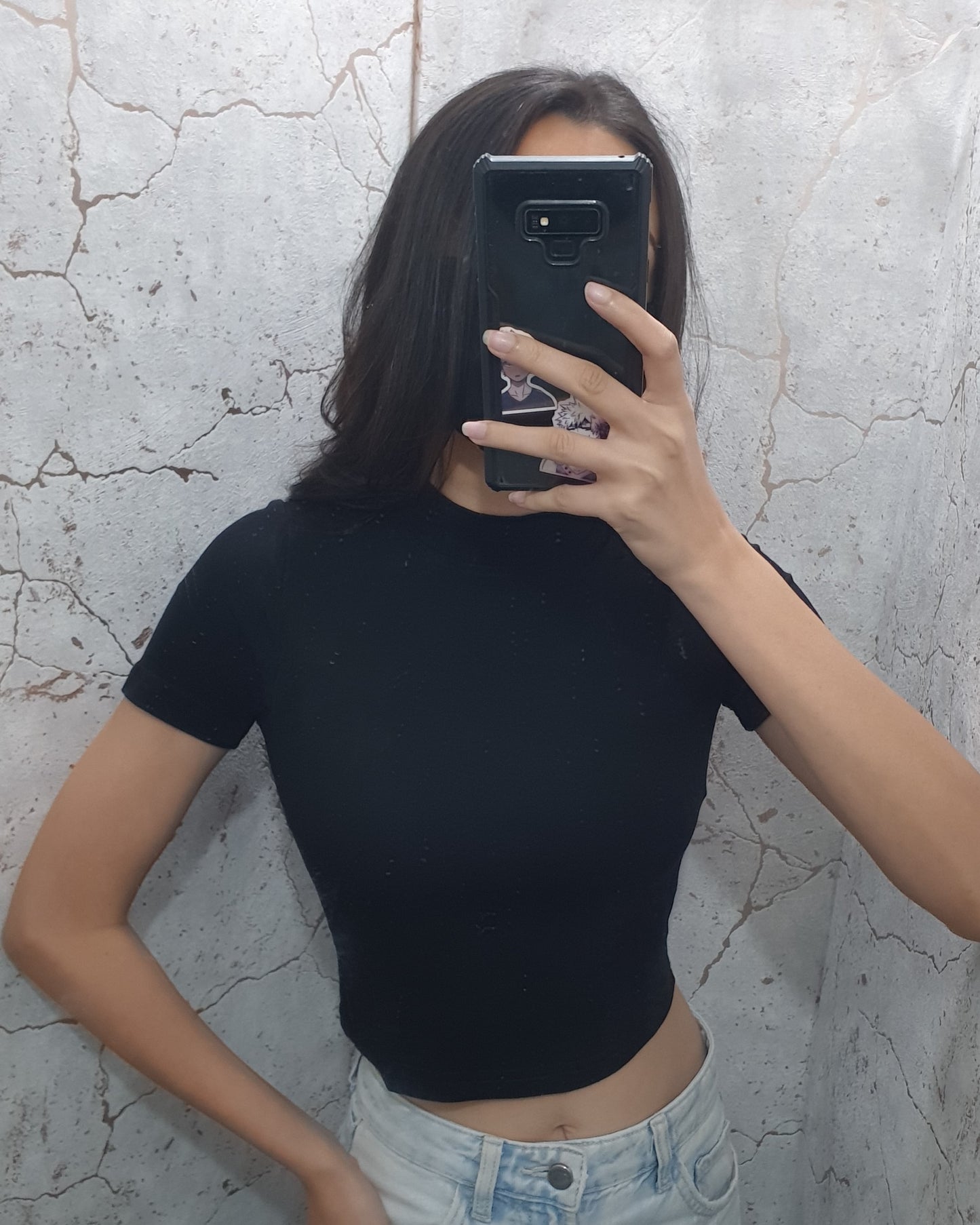 Solid Fitted Mock Neck Crop Tee