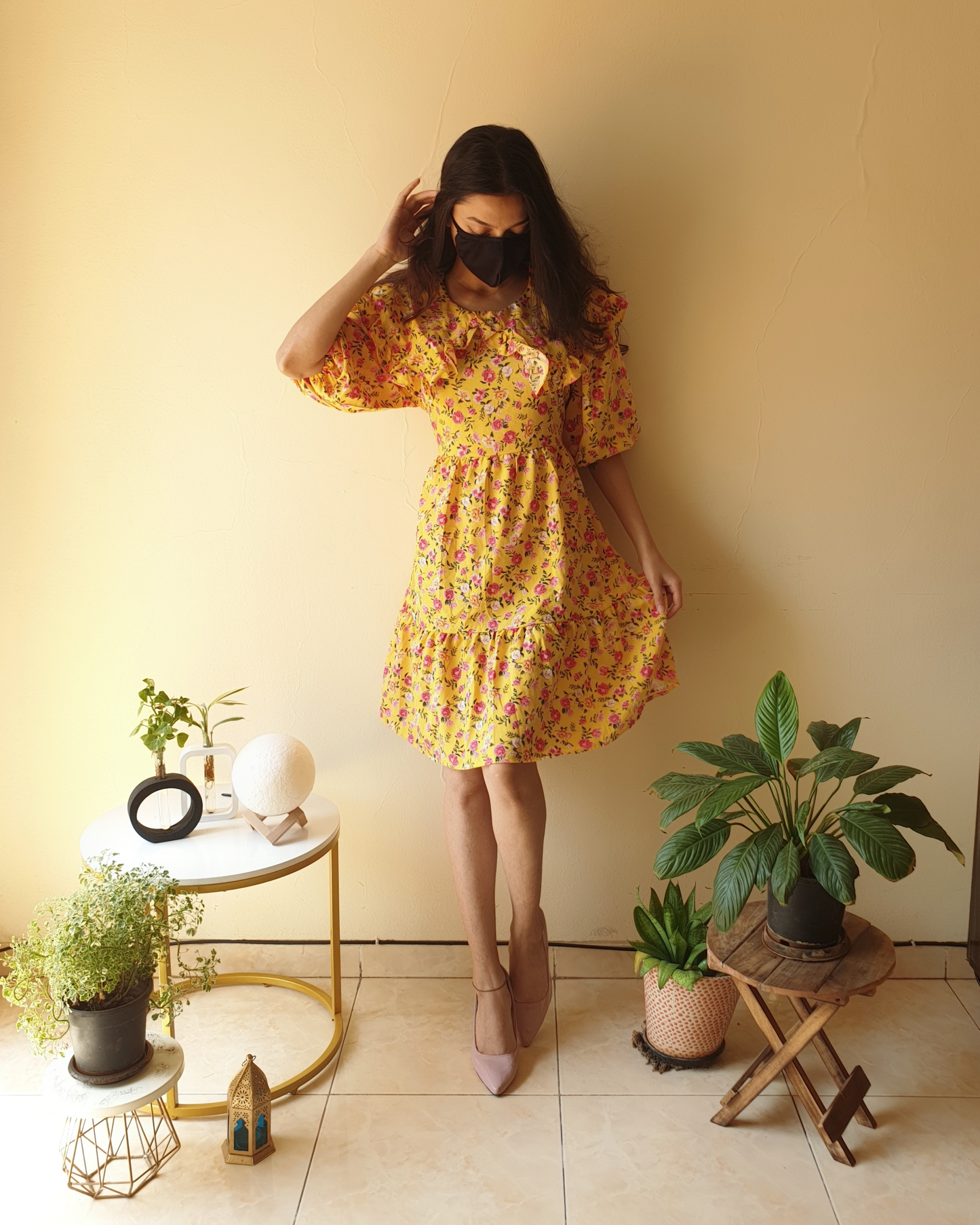 Yellow Floral A-line Summer Dress