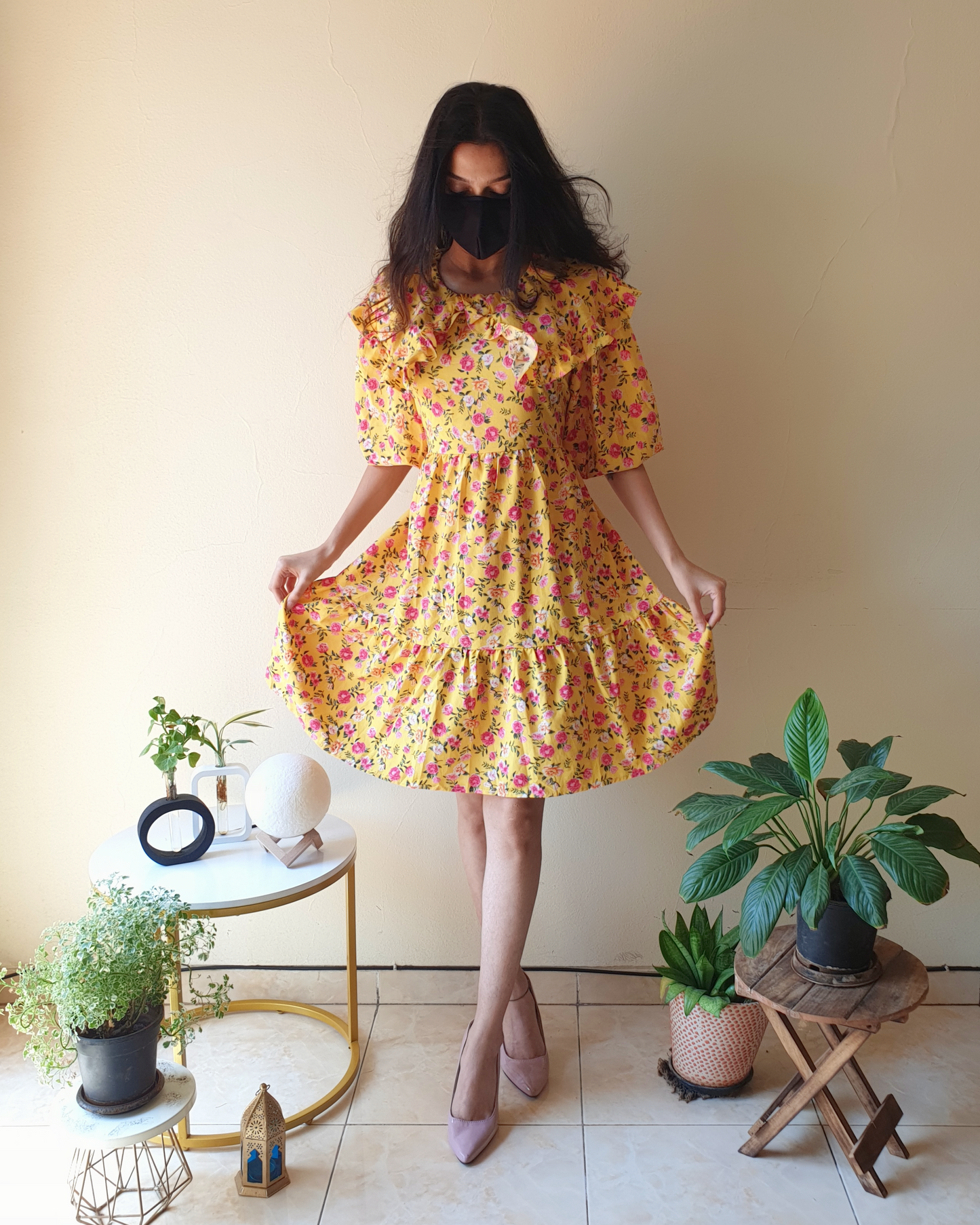 Yellow Floral A-line Summer Dress