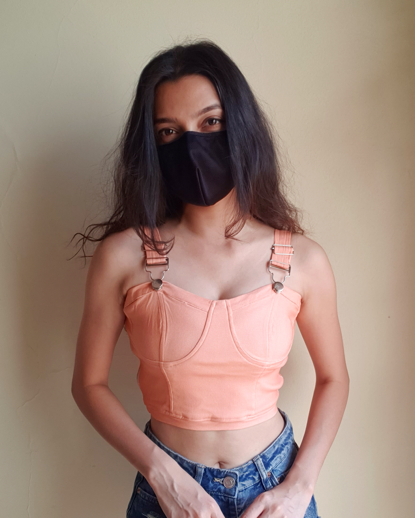 Peach Solid Corset Look Croptop