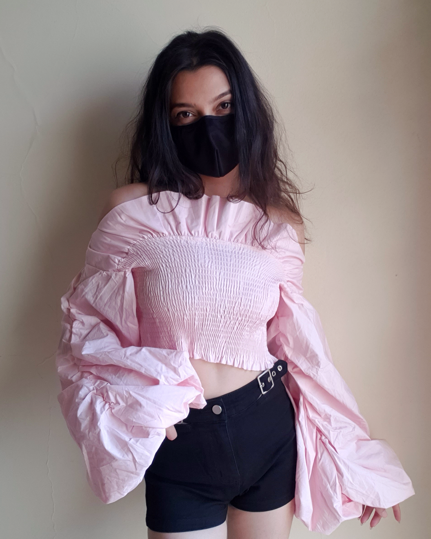 Dramatic Super Balloon Sleeves Smocked Off-Shoulder Croptop