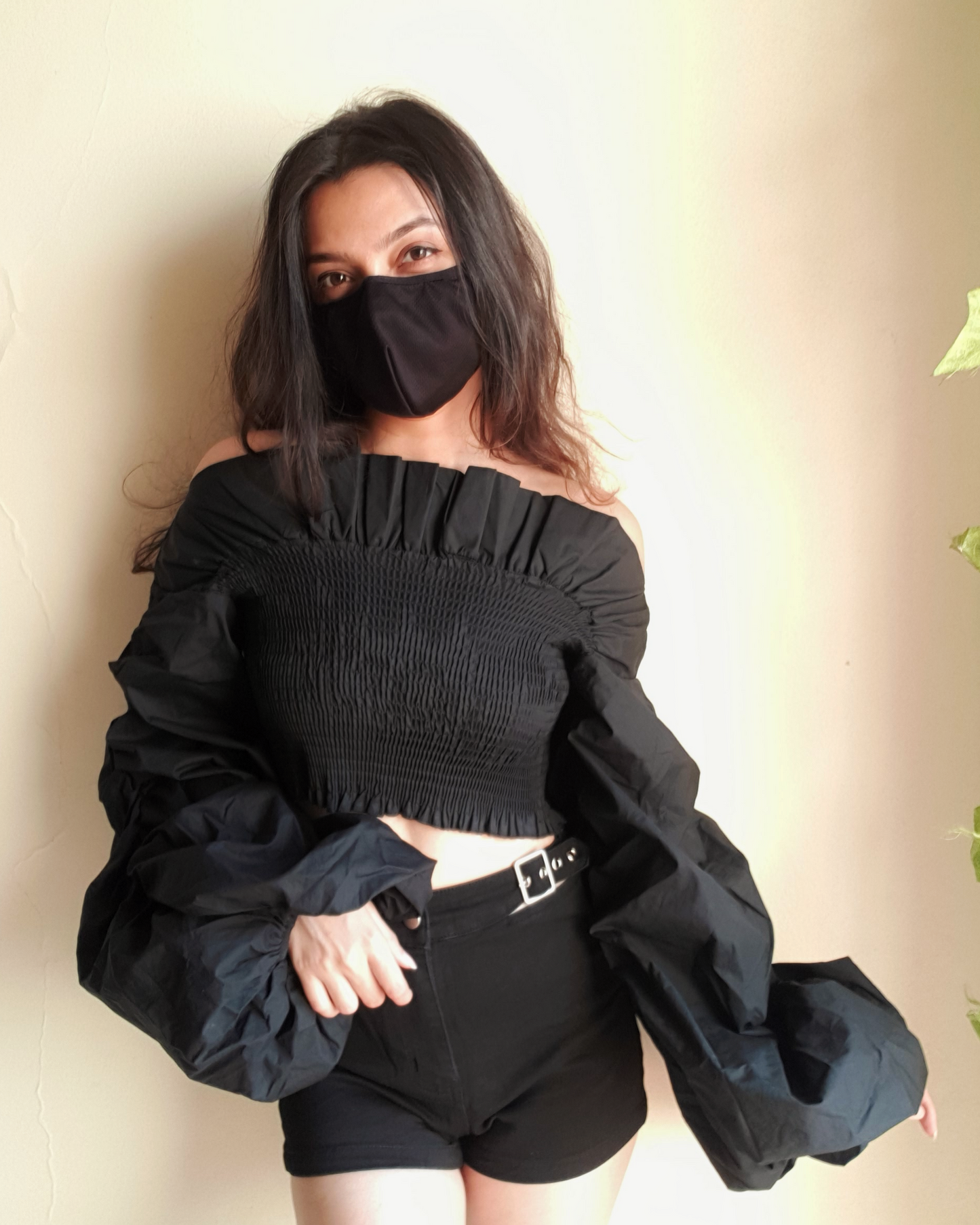 Dramatic Super Balloon Sleeves Smocked Off-Shoulder Croptop