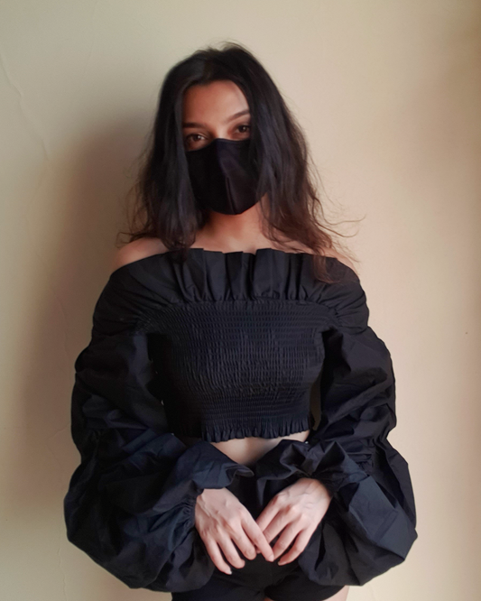 Dramatic Super Balloon Sleeves Smocked Off-Shoulder Croptop