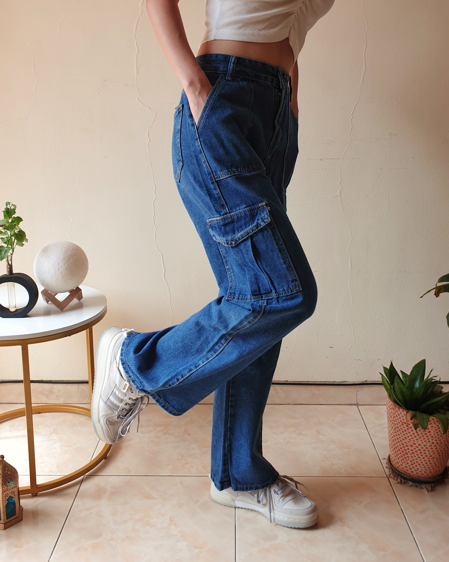 Blue Denim 4 Pockets Cargo Pants