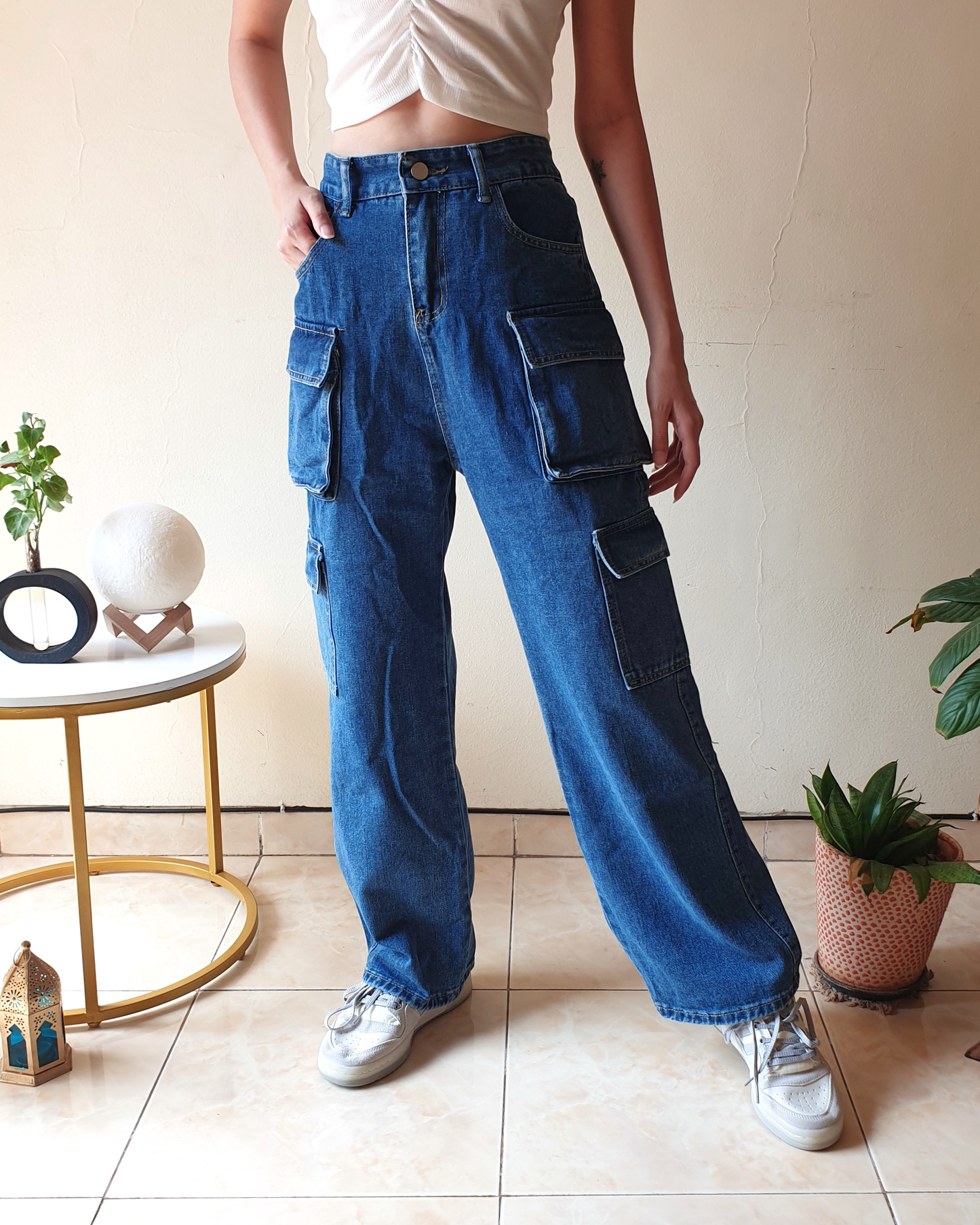 Blue Denim 6 Pockets Cargo Pants