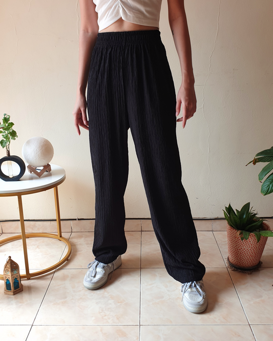 Black Crepe Wide-leg Pants