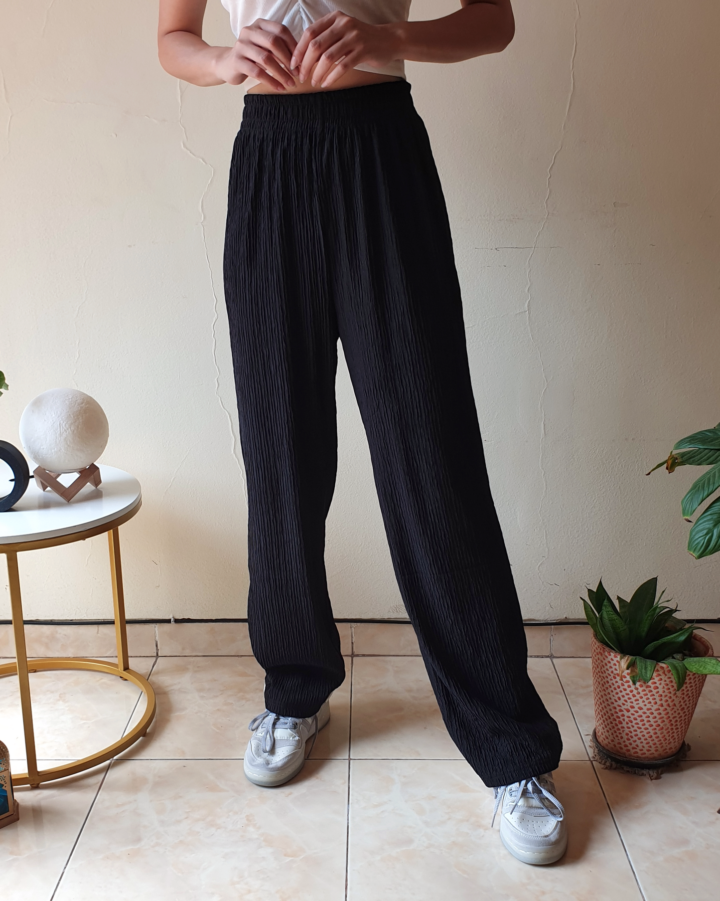 Black Crepe Wide-leg Pants