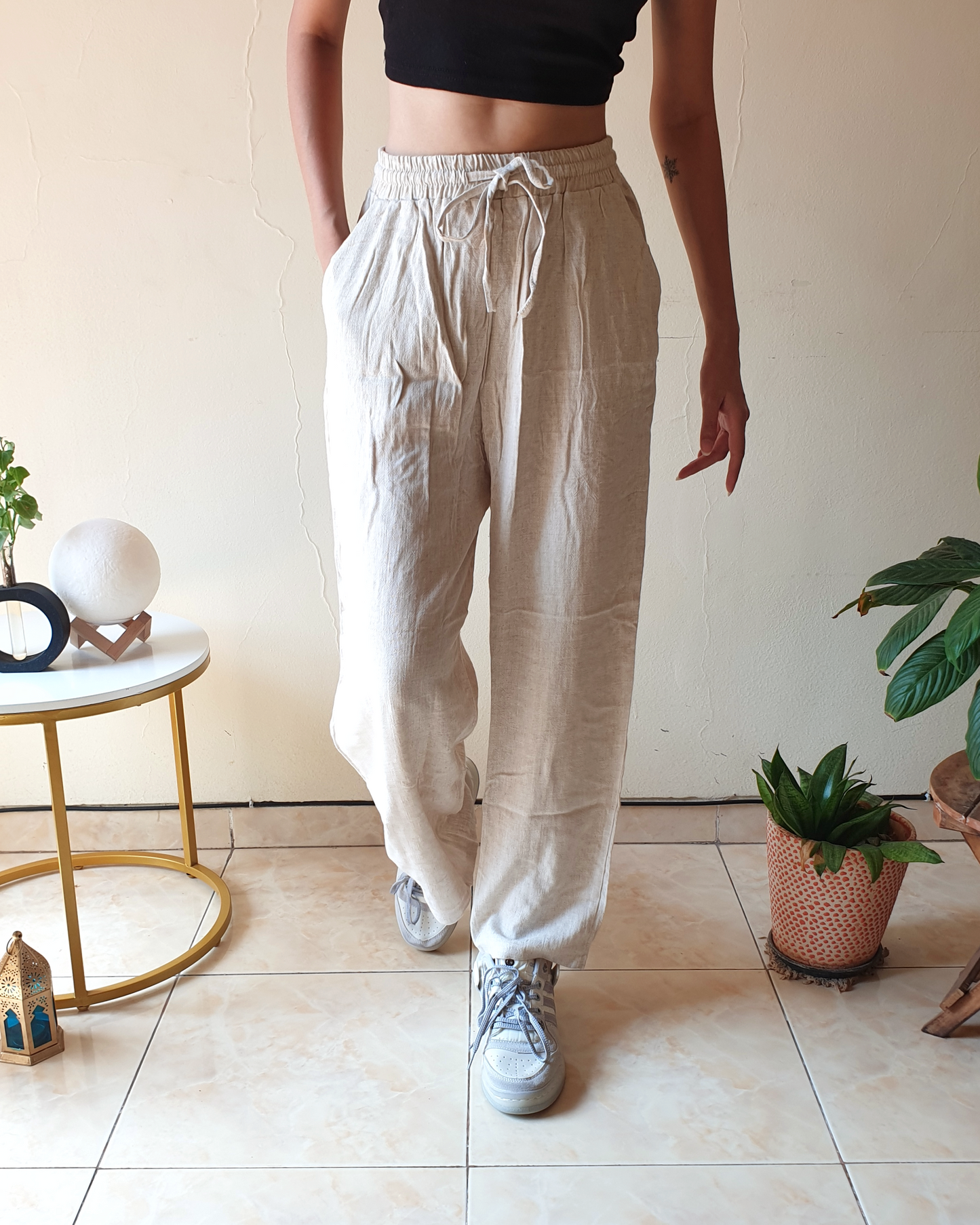 Cotton Linen Straight-Fit Pants