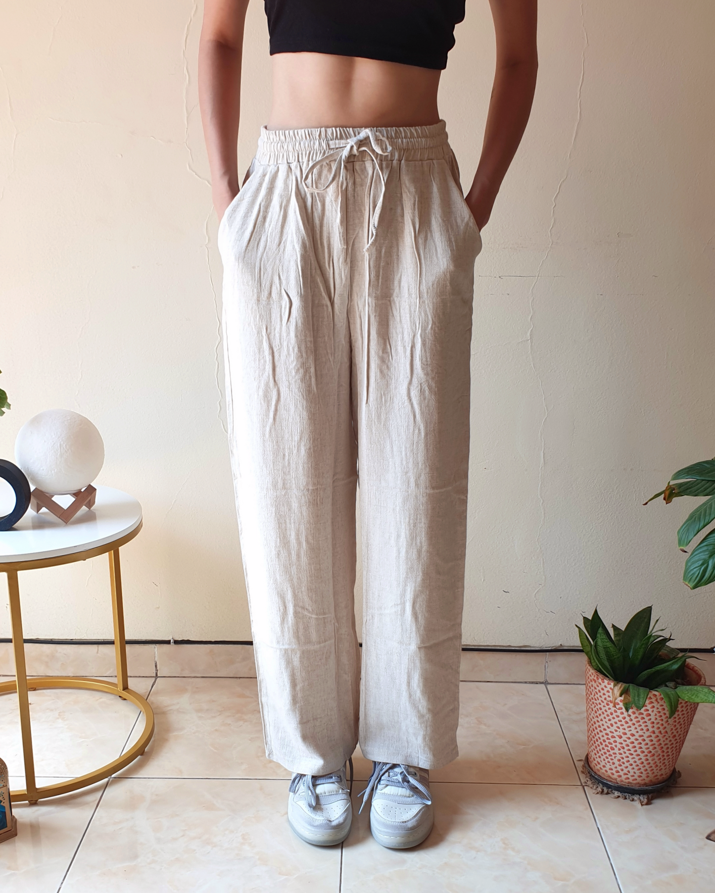 Cotton Linen Straight-Fit Pants