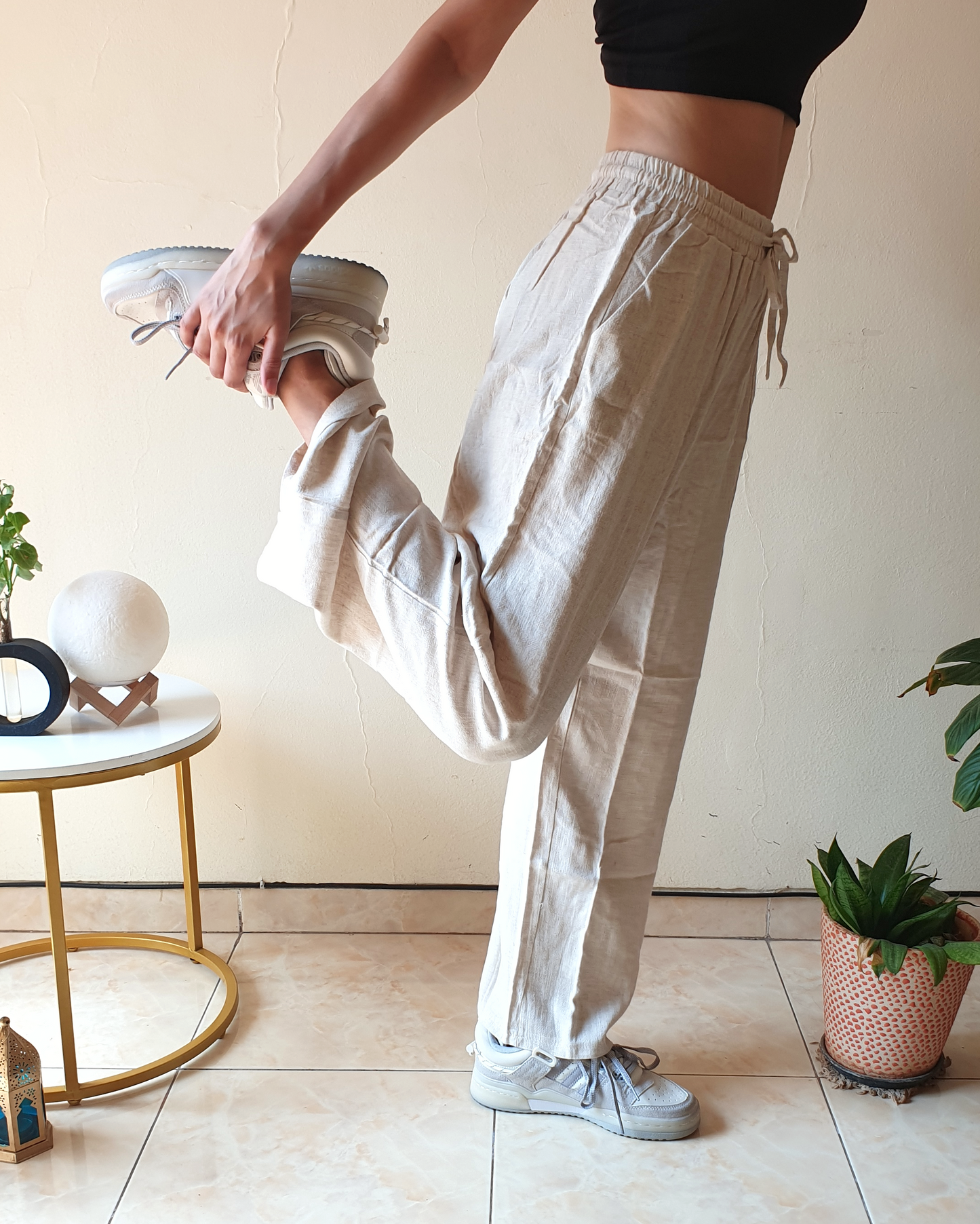 Cotton Linen Straight-Fit Pants