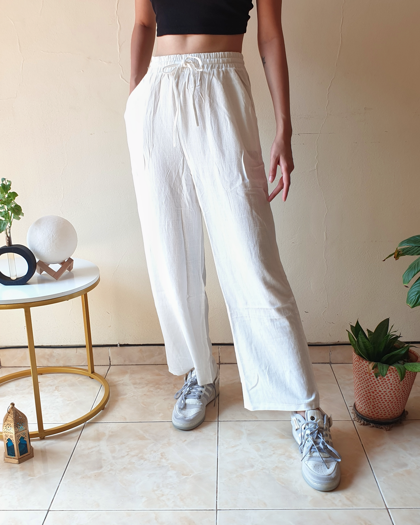 Cotton Linen Straight-Fit Pants