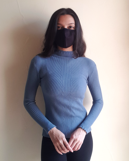 Pastel Blue Mock Neck Ribbed Top