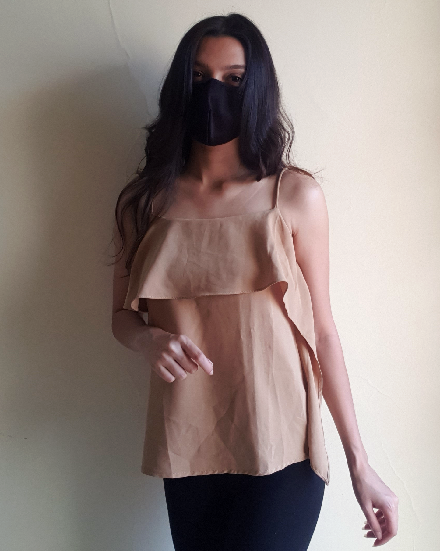 Beige Nude Singlet Ruffle Top