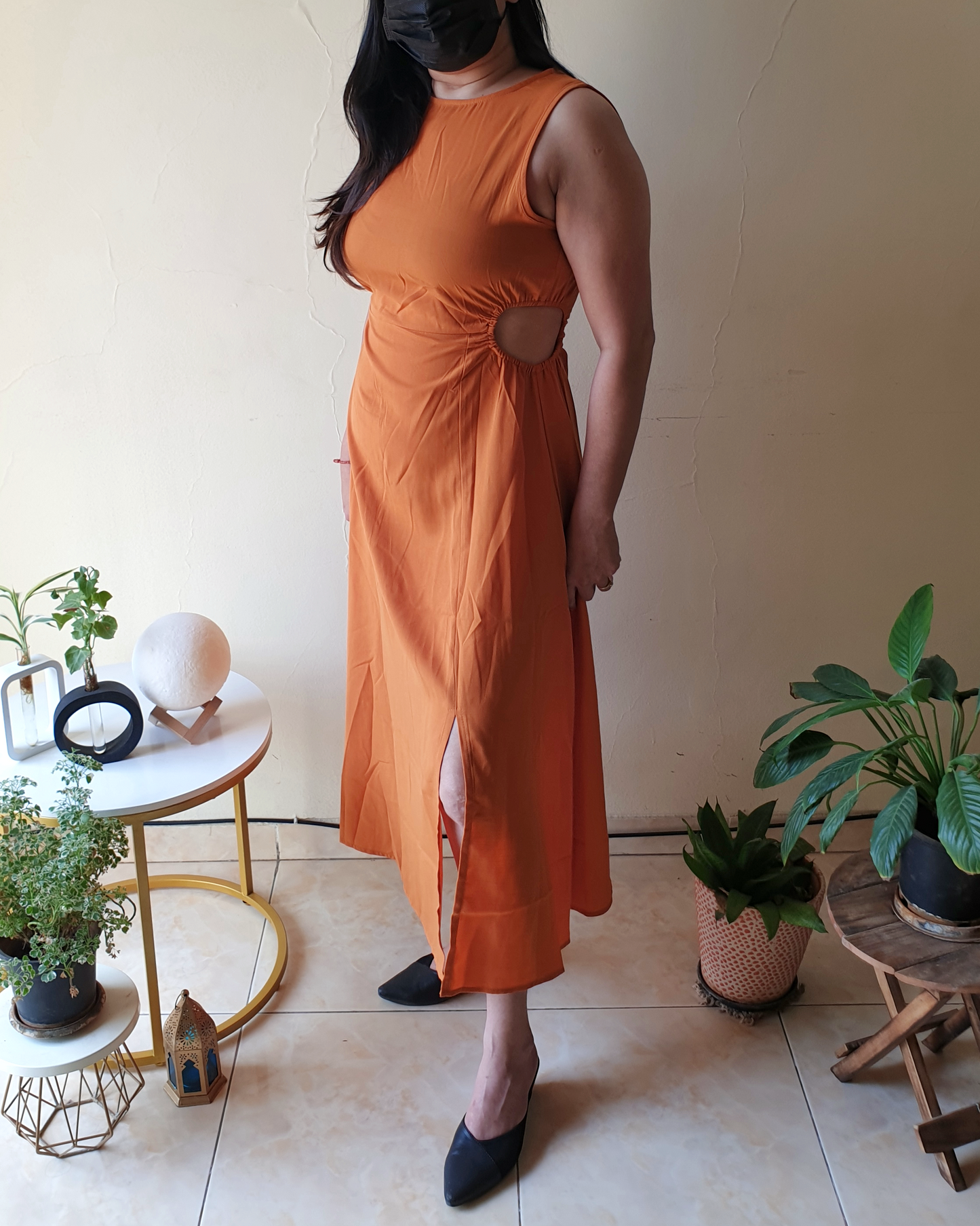 Orange Sleeveless WaistCut Slit Gown