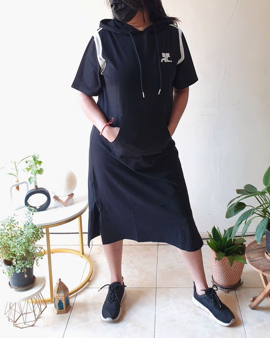 Black Hoodie Oversized T-shirt Dress