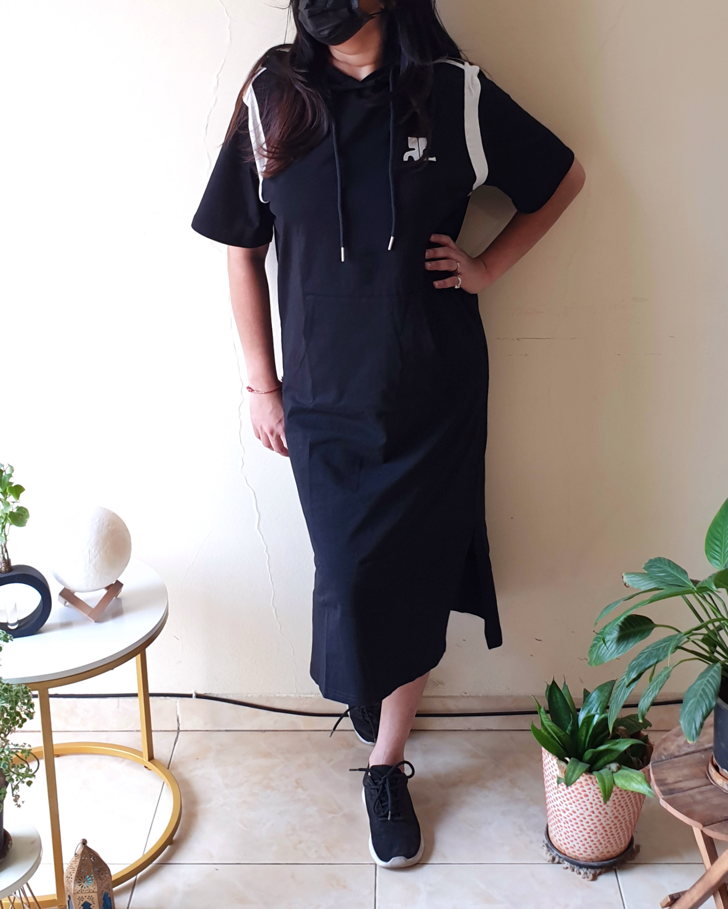 Black Hoodie Oversized T-shirt Dress