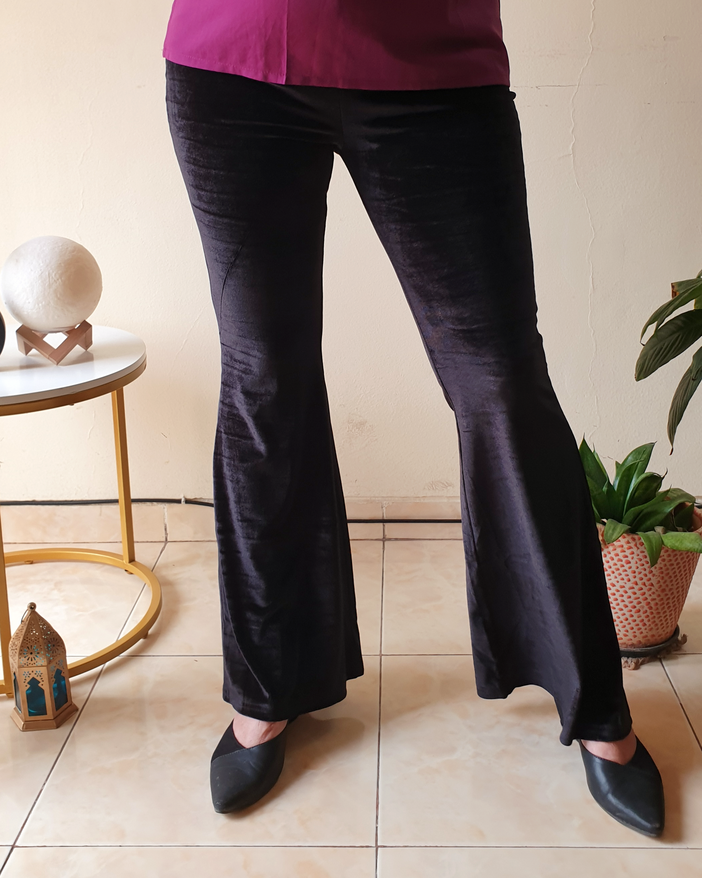 Black Velvet Hipster Bell Bottom Pants