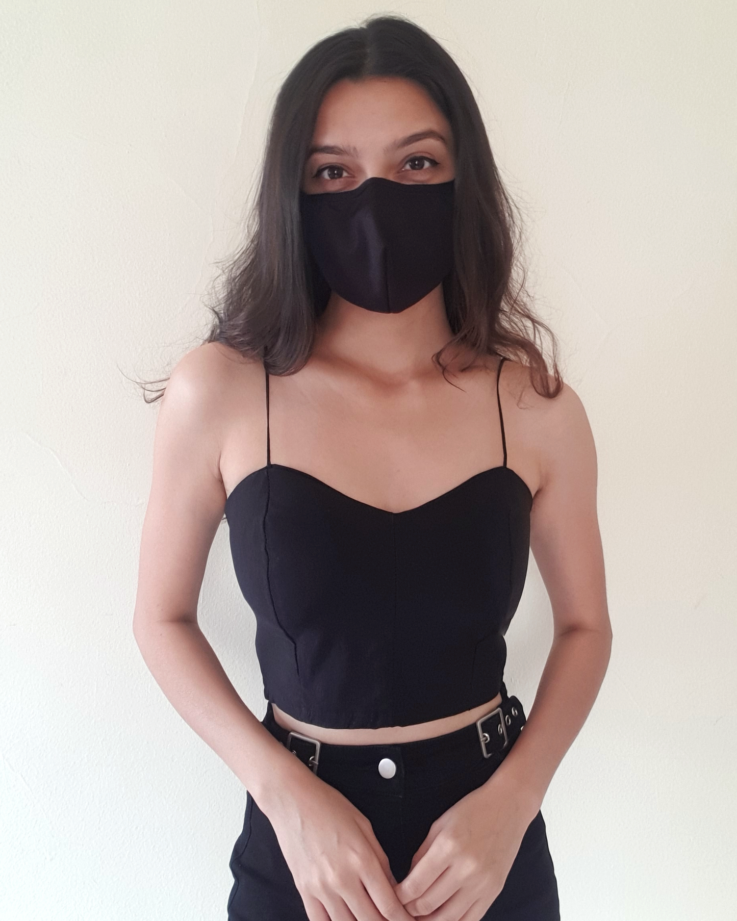 Black Solid Cami Croptop