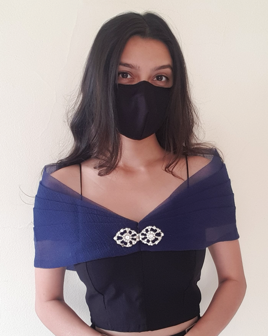 Navy Blue Organza Shoulder Wrap Capelet