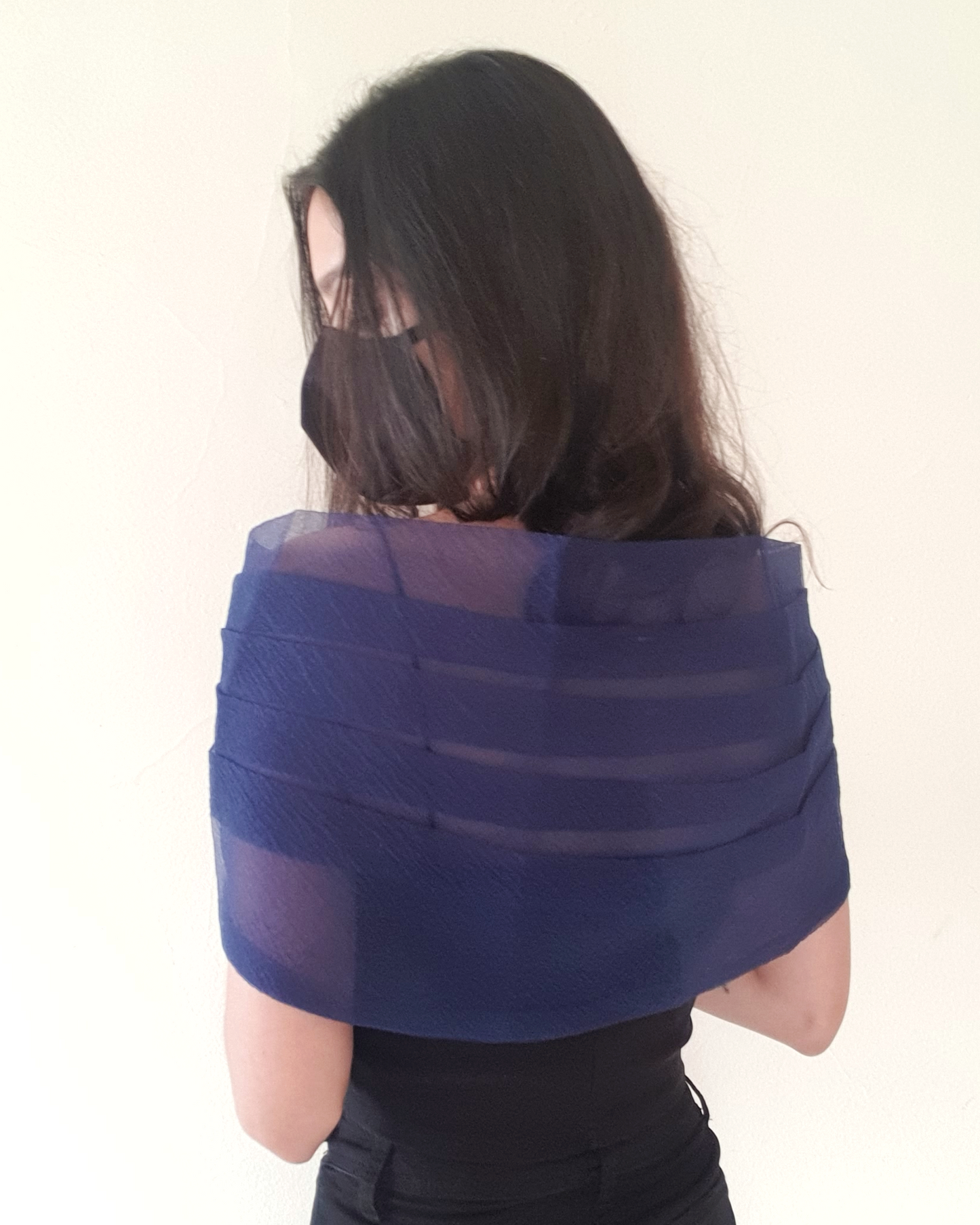 Navy Blue Organza Shoulder Wrap Capelet