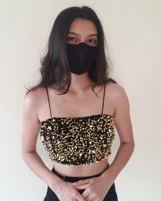 Black & Gold Sequined Cami Croptop