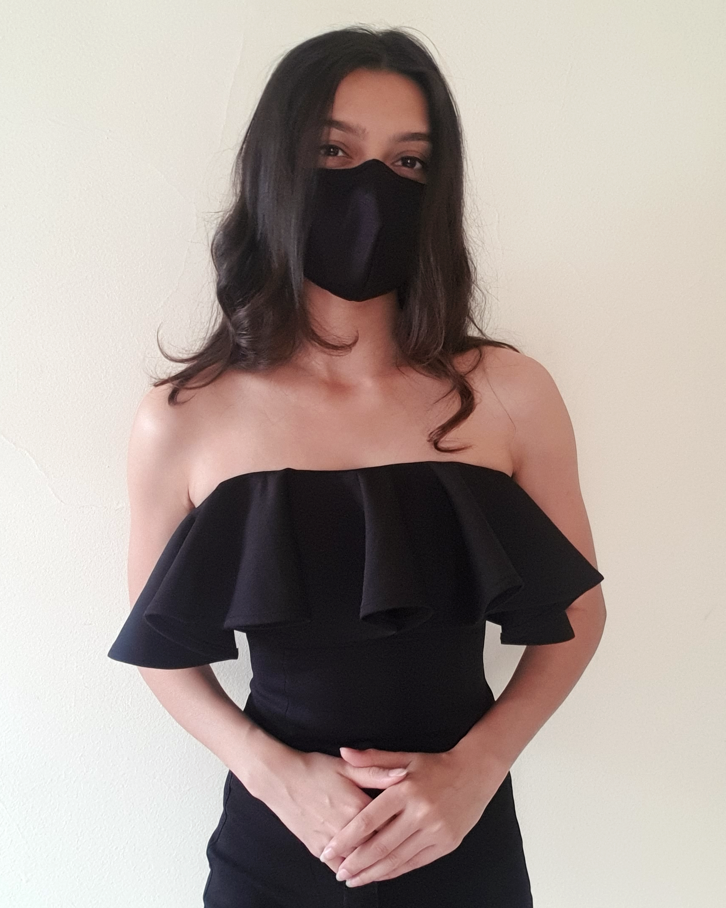 Black Solid Ruffle Tube Croptop