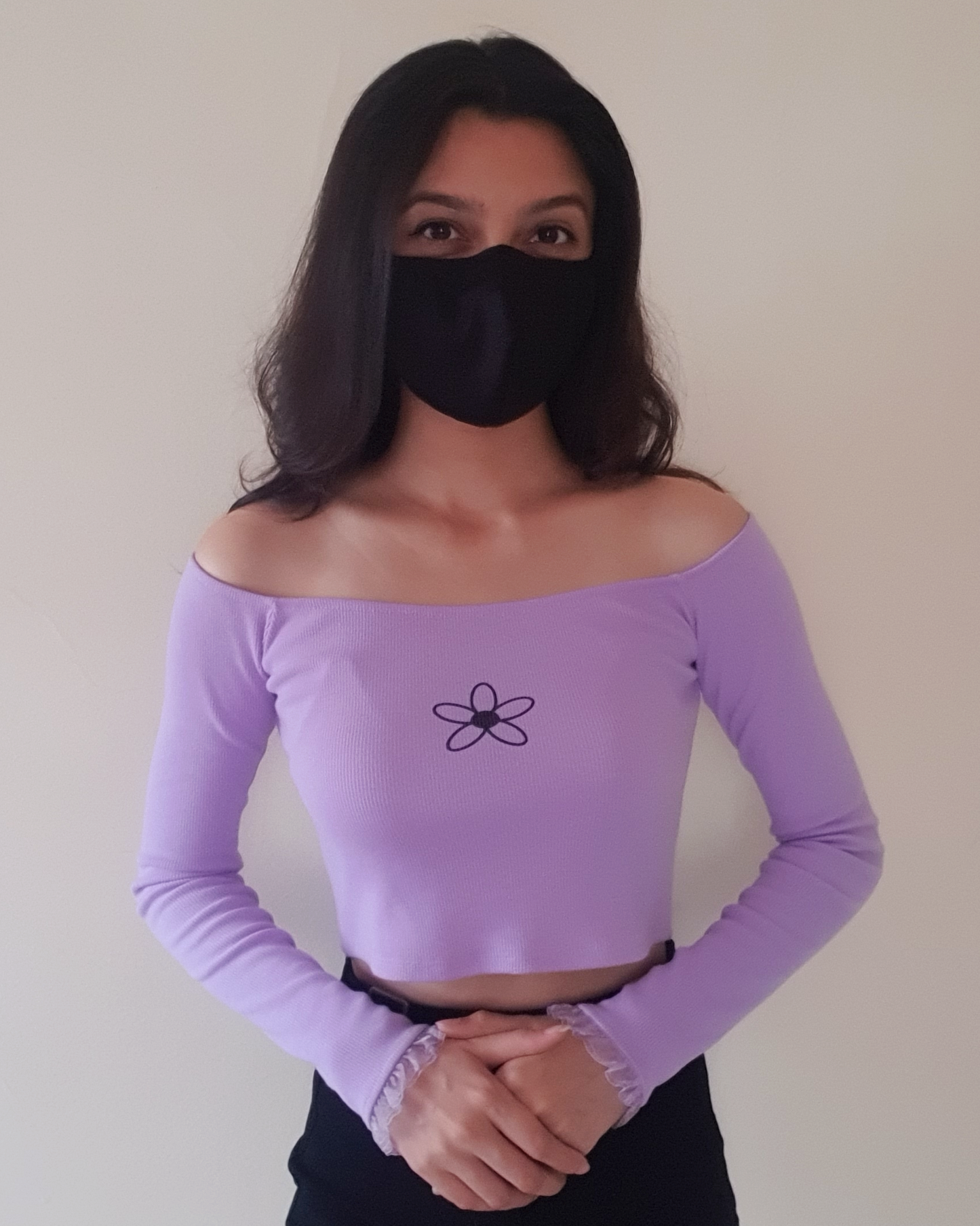 Lavender Off Shoulder Ribbed Croptop