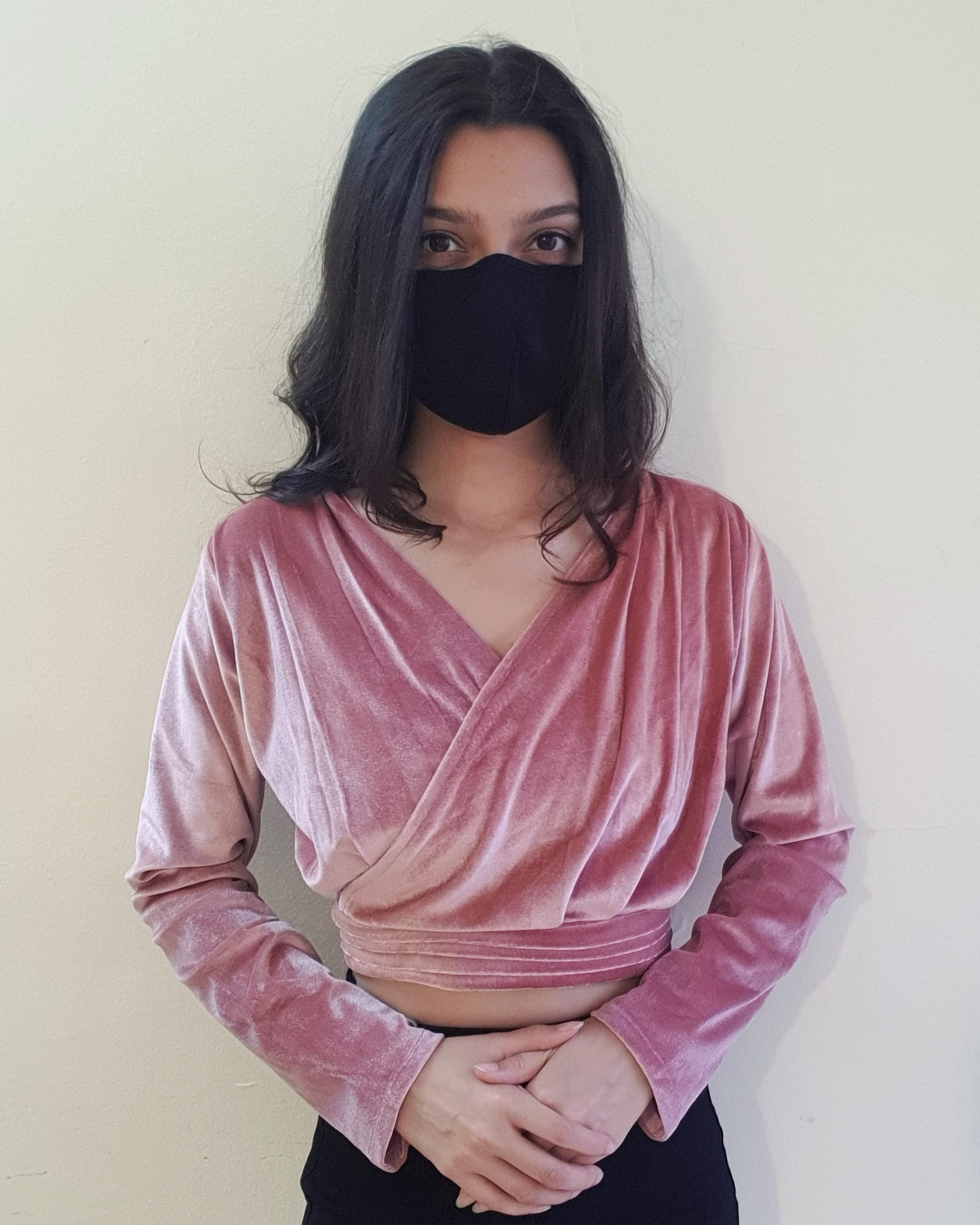 Dusky Pink Vneck Velvet Croptop