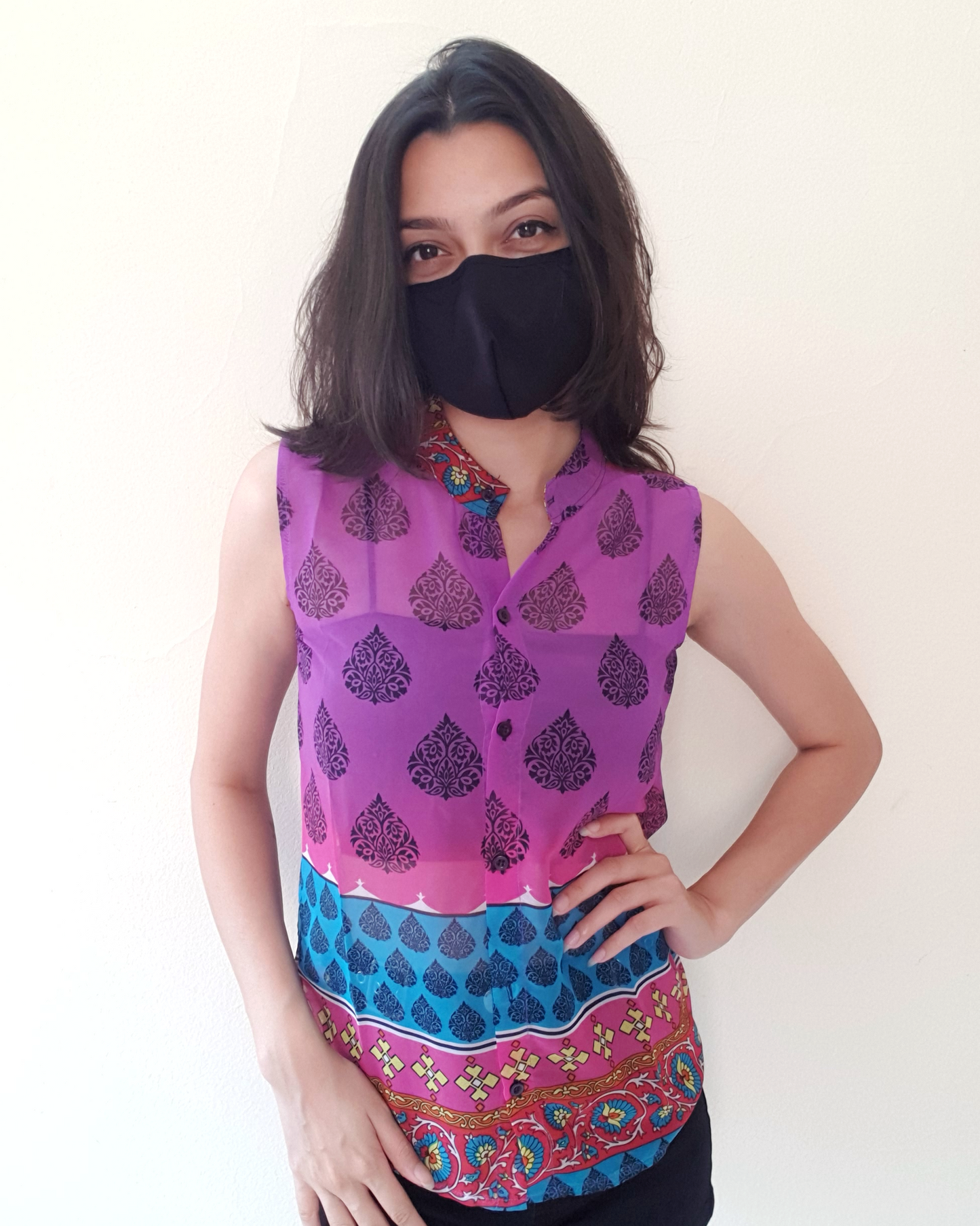 Purple Georgette Indowestern Print Top