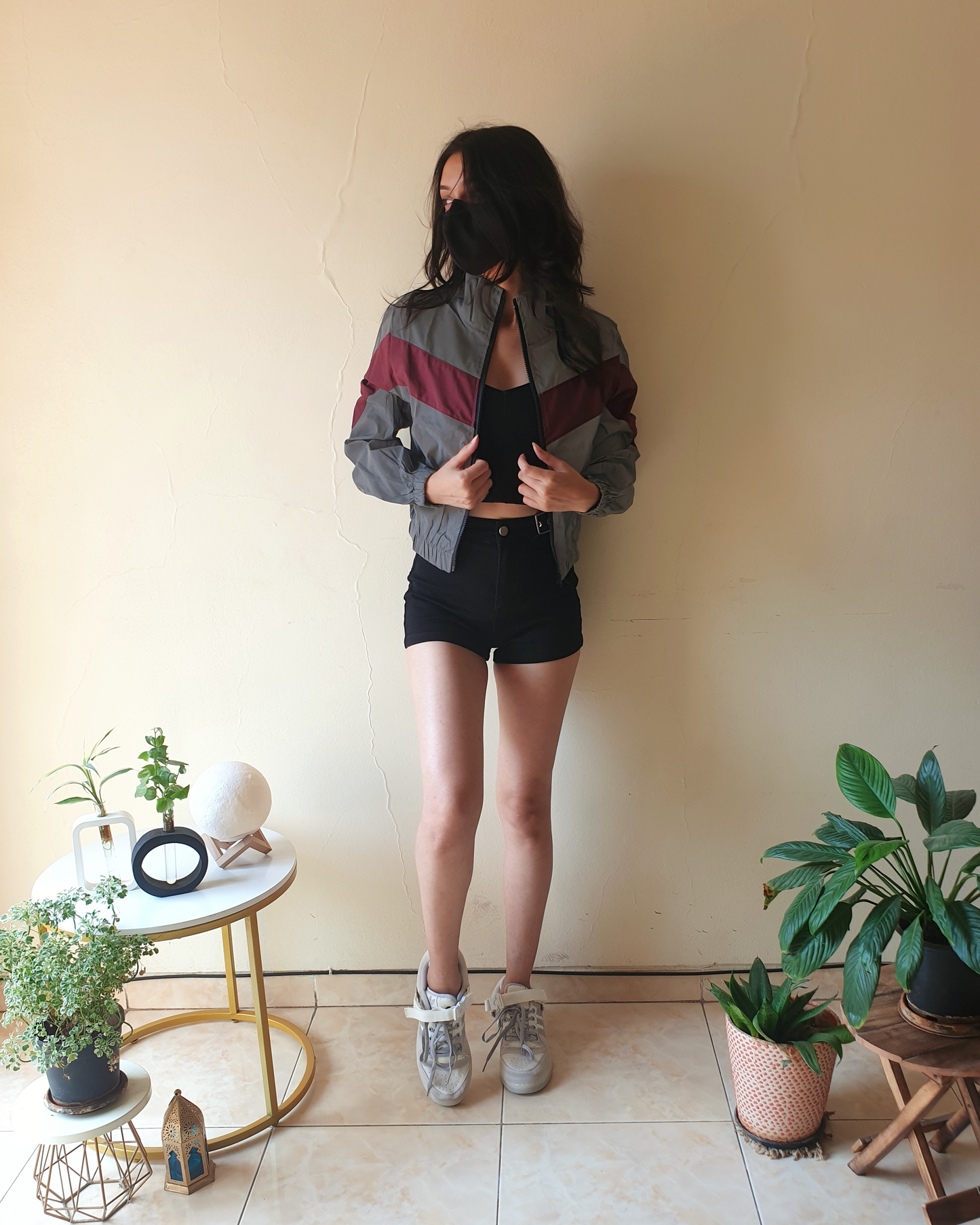 Grey & Maroon Reflector Funky Bomber Jacket