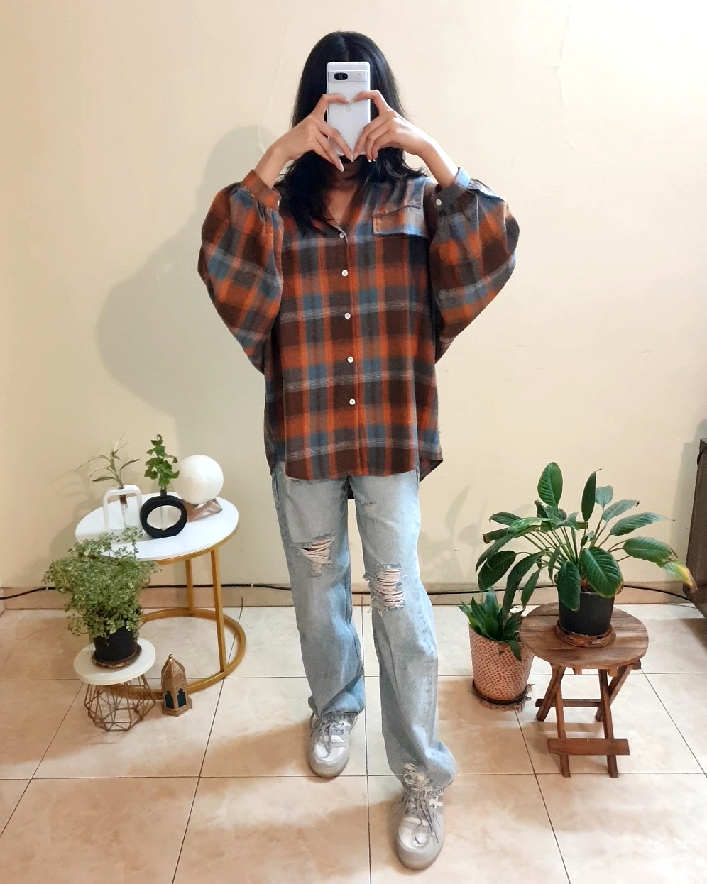 Orange & Blue Oversized Plaid Flannel shirt