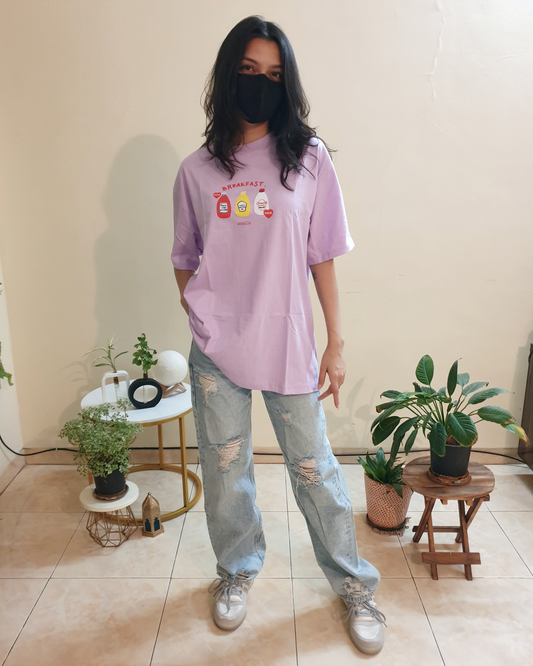 Lilac Breakfast Oversized Graphic Front-Print Tee