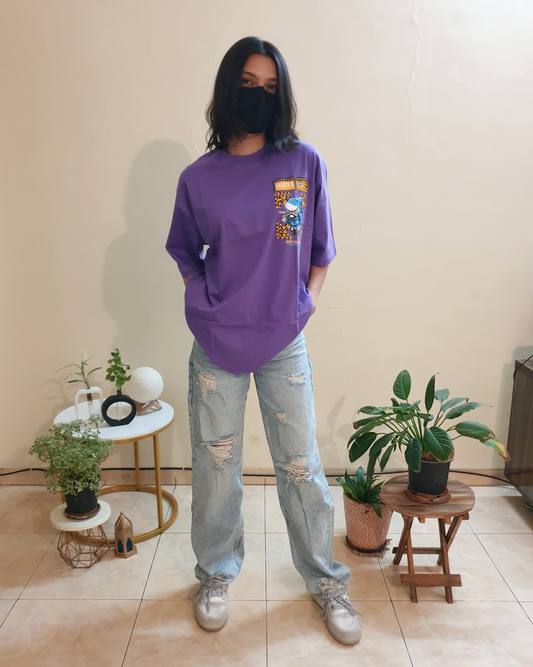 Purple Skater Shark Unisex Oversized Graphic Back-Print Tee