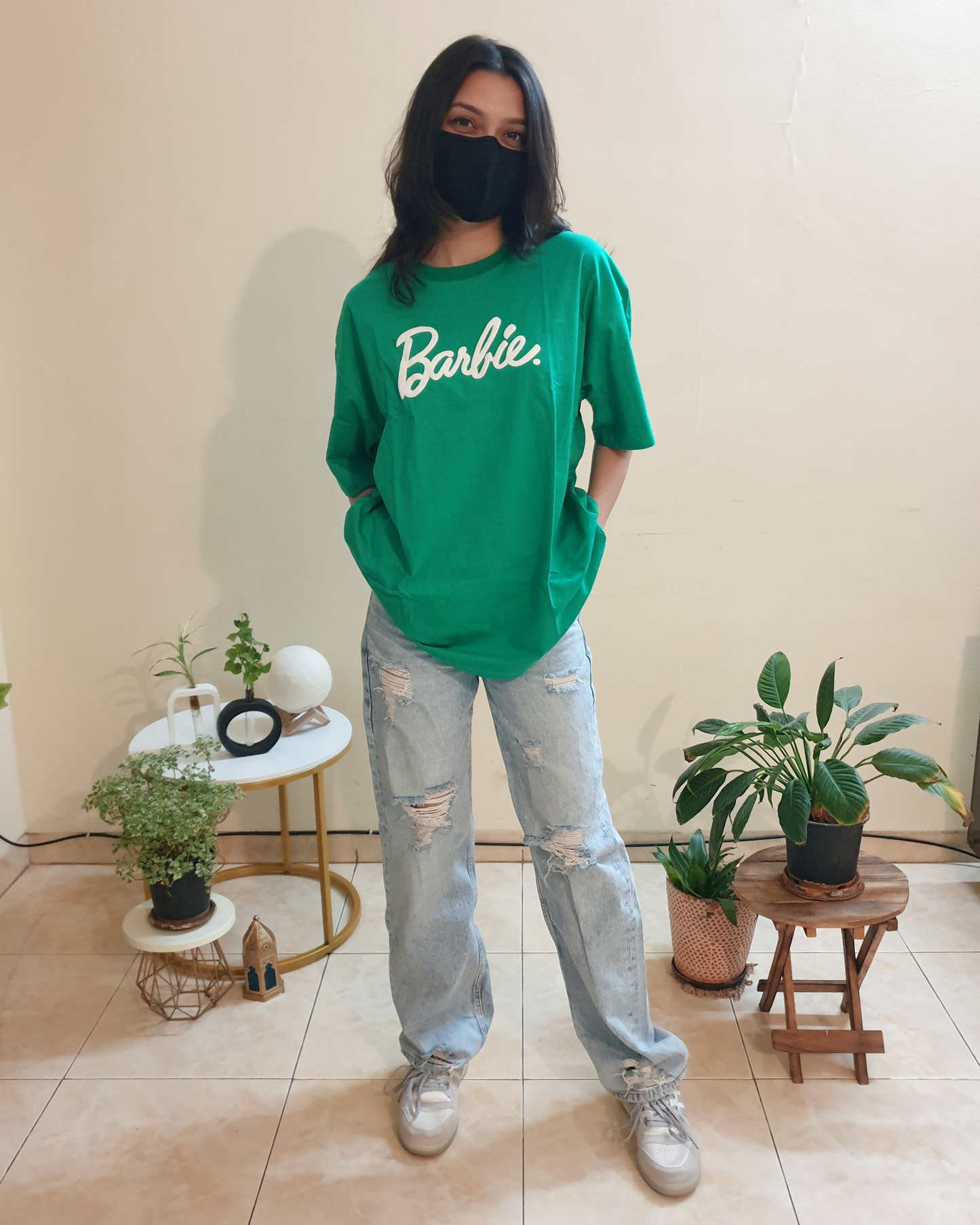 Green Barbie Oversized Graphic Front-Print Tee