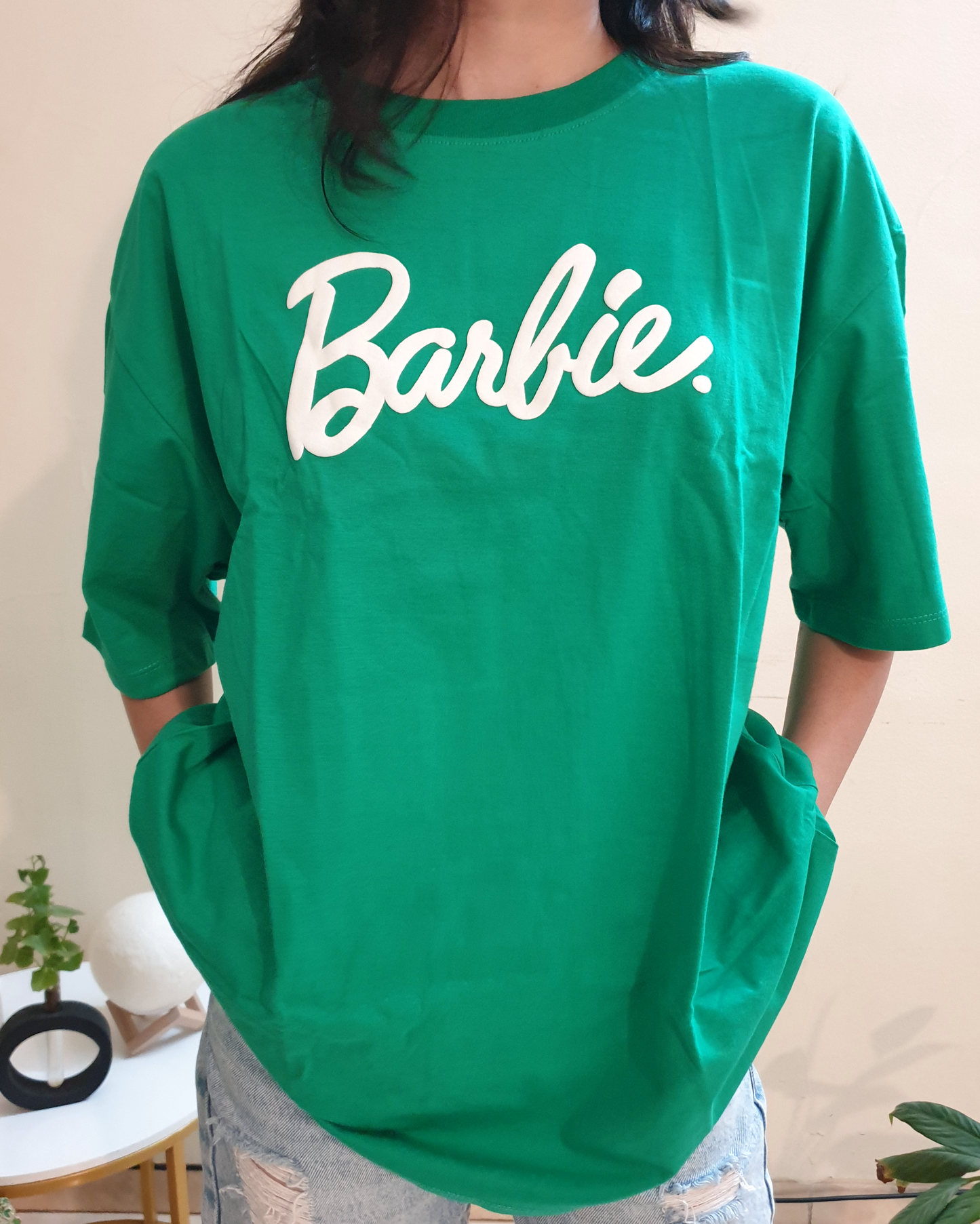 Green Barbie Oversized Graphic Front-Print Tee