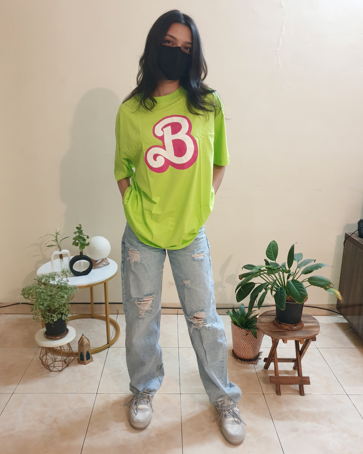 Neon Green Barbie Oversized Graphic Front-Print Tee