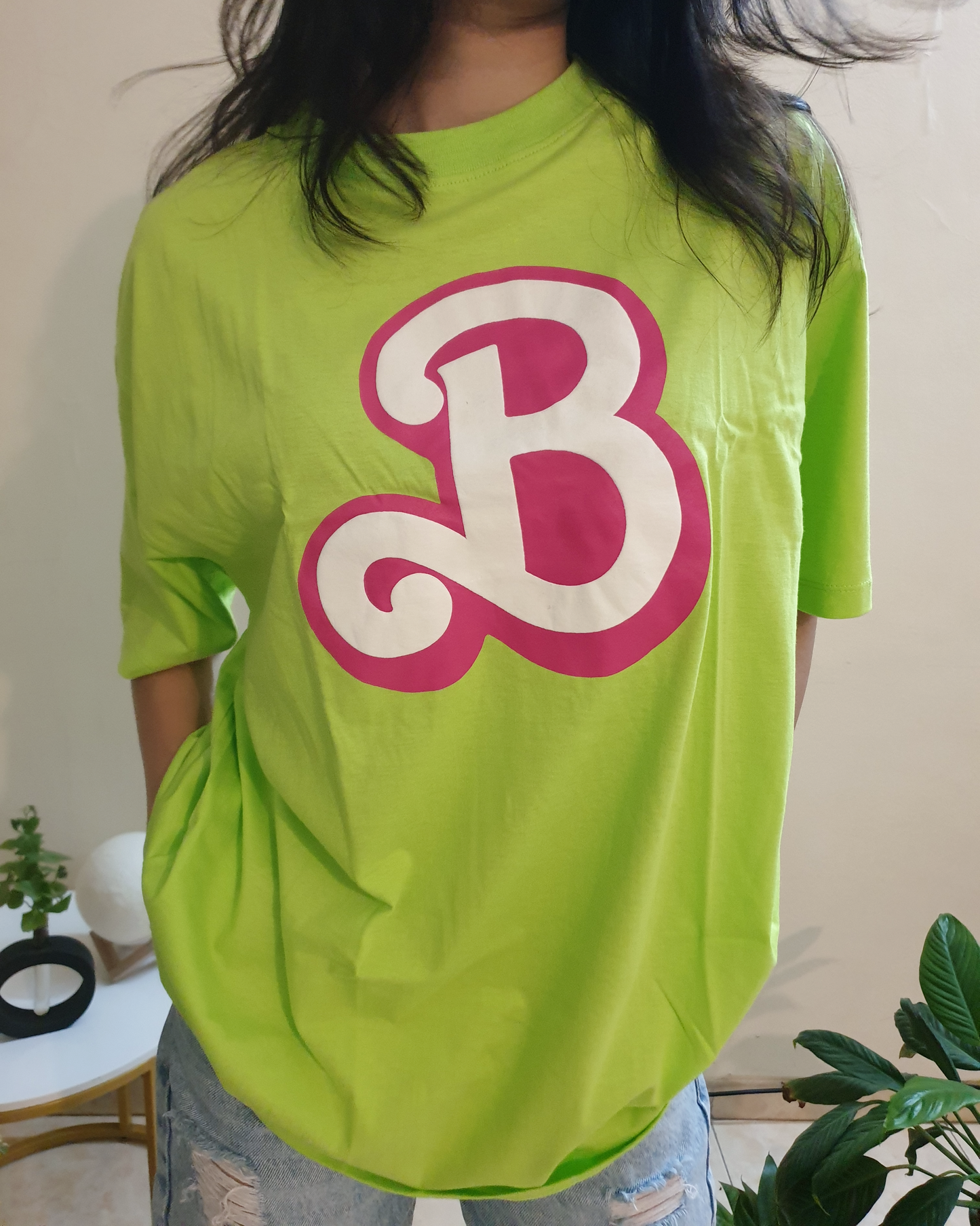 Neon Green Barbie Oversized Graphic Front-Print Tee