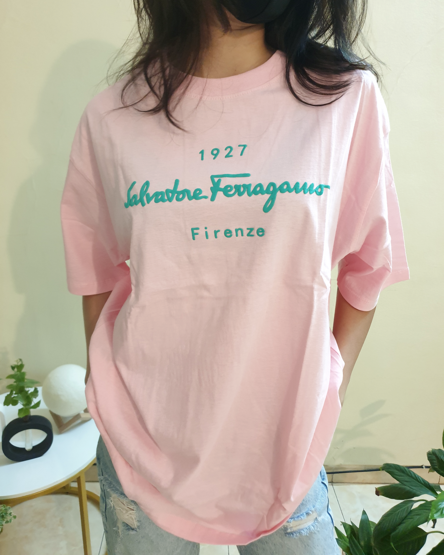 Baby Pink Salvatore Ferragamo Oversized Graphic Front-Print Tee