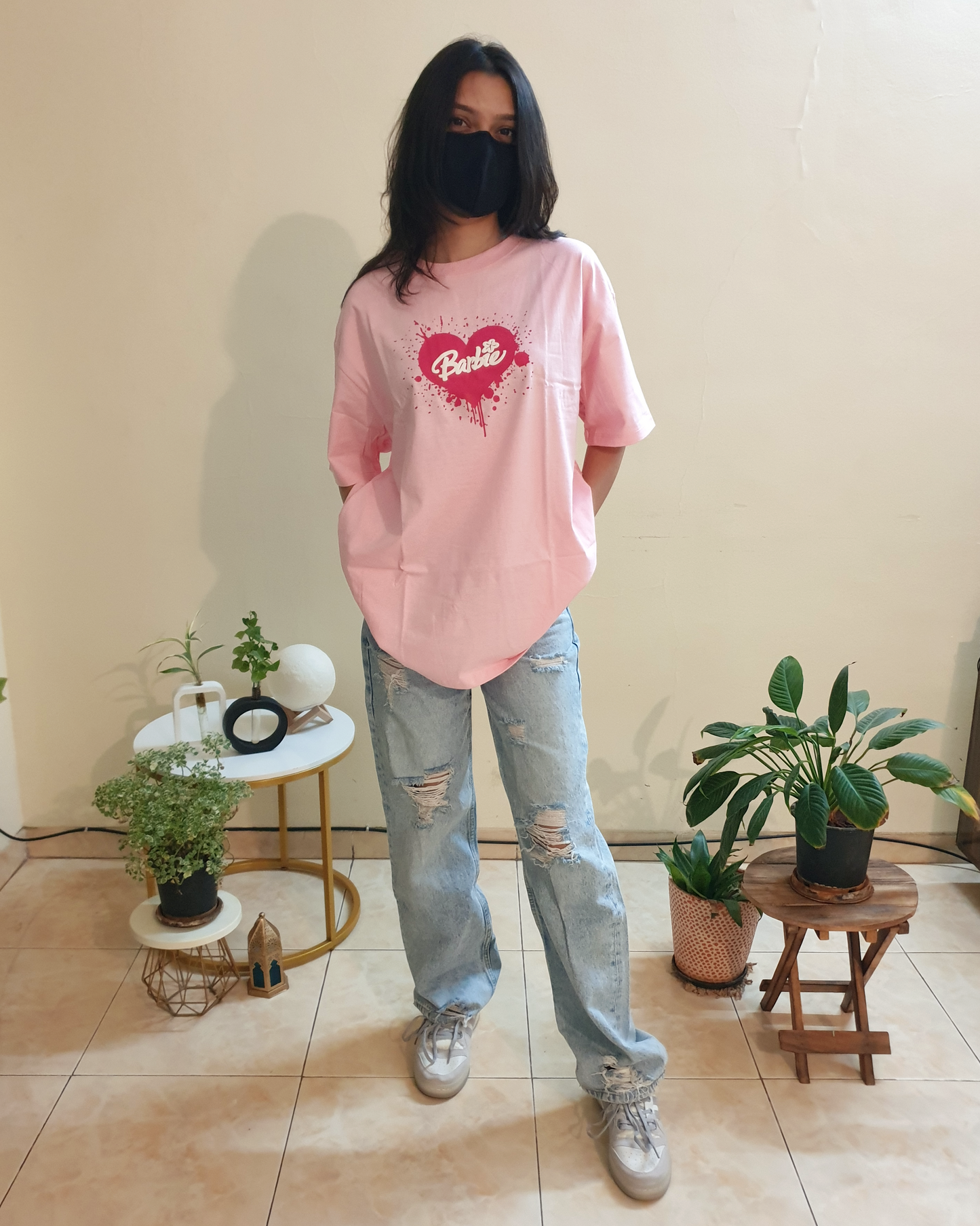 Baby Pink Barbie Oversized Graphic Front-Print Tee