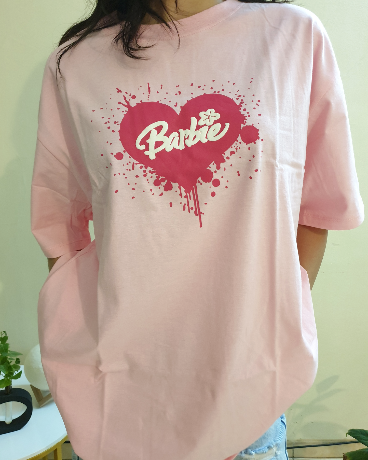 Baby Pink Barbie Oversized Graphic Front-Print Tee