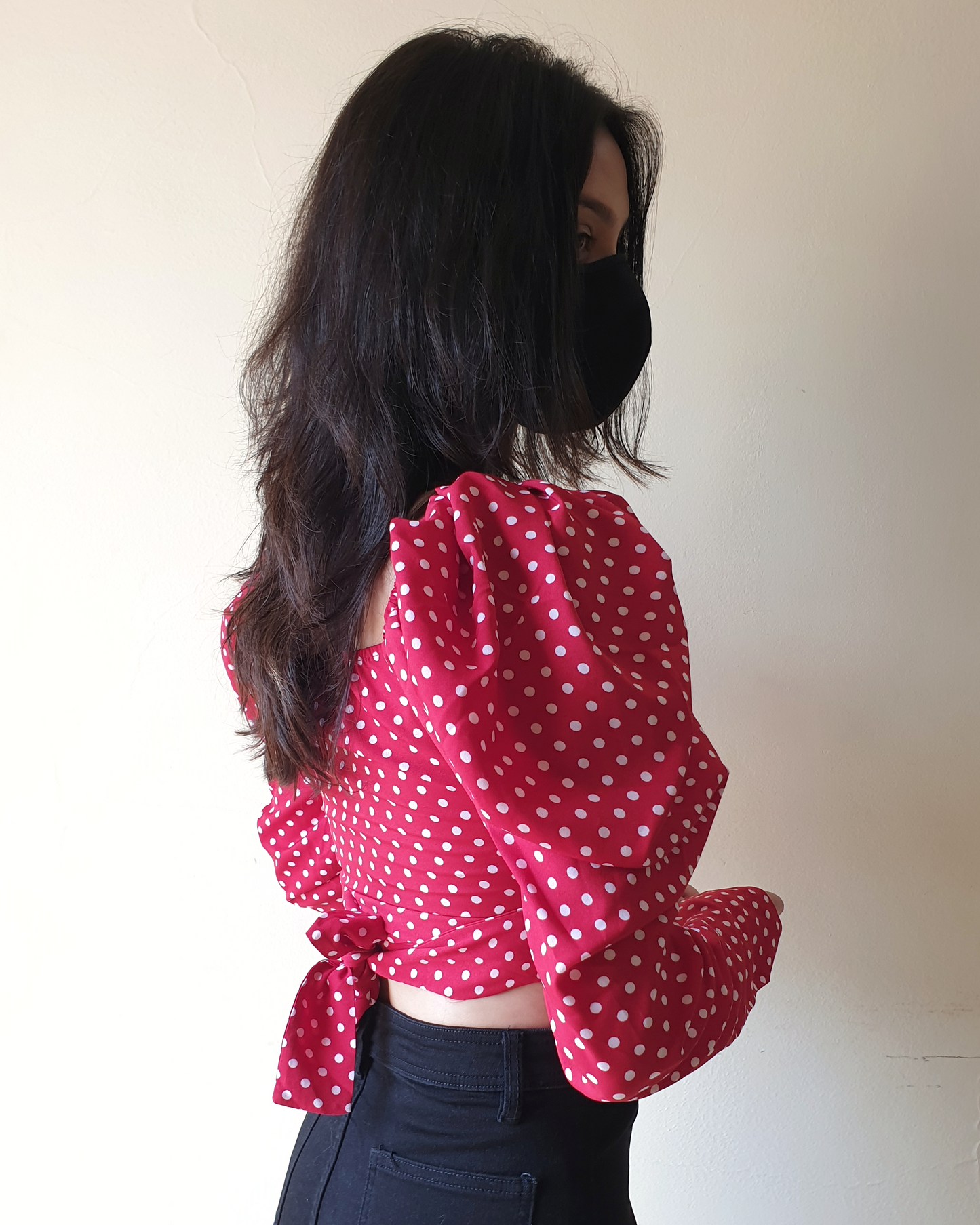 Polka Dot Puff Sleeves Retro Wrap Around Croptop