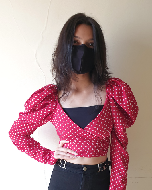 Polka Dot Puff Sleeves Retro Wrap Around Croptop