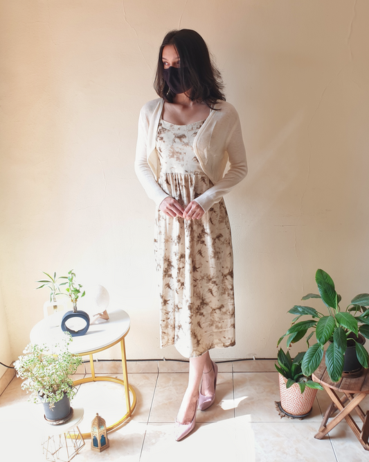 Beige Cream Tie-dye Washed Soft Corduroy Dress