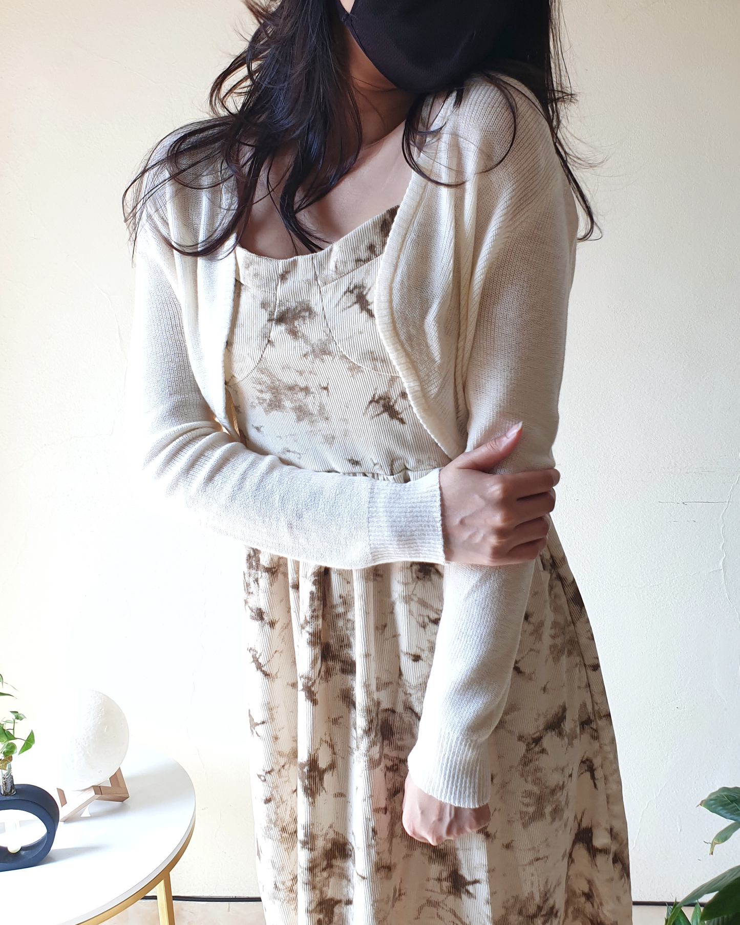 Beige Cream Tie-dye Washed Soft Corduroy Dress